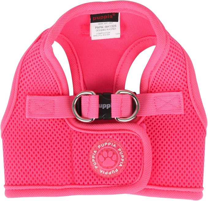 Puppia Neon Soft Vest Harness Step-in No Choke No Pull Walking Training for Small and Medium Dog, Pink, X-Small