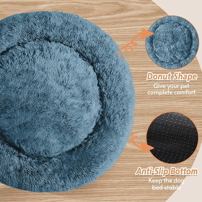JOLLYVOGUE 36" Calming Donut Dog Bed, Blue