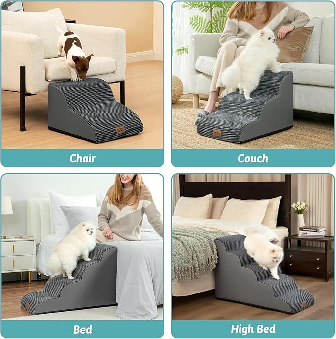 COZY KISS Dog Stairs for High Bed 22.6" H, Small Dog Step for Puppy, Older or Cat, Curved Ramp for Car, Ladder with High Density Foam, Lightweight, Durable, 15.7x33x22.6 inch, 5 Step, Charcoal Grey