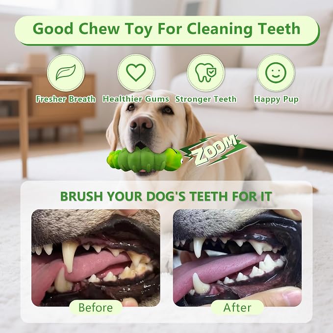 Indestructible Dog Toys for Aggressive Chewers, Tough Toy | Chew Toys for Large and Medium Dogs, Squeaky Rubber & Beef-Flavored Nylon, Dental Care, Boredom & Anxiety Relief