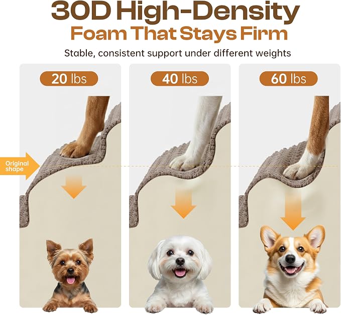 Extra Wide 4 Steps Dog Stairs for Bed & Couch 18" H, More Stable Non-Slip Dog Ramps with Gentle Slopes, Stylish Indoor Pet Steps for Medium & Large Dogs, Coffee