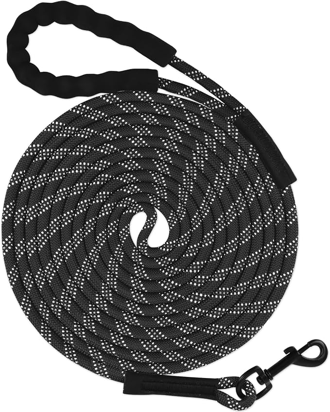 Taglory Long Dog Leash, 15FT 30FT 50FT 66FT Reflective Dog Recall Training Leash with Soft Padded Handle for Beach, Park, Outdoor Adventures, Large Dogs, Black 30FT