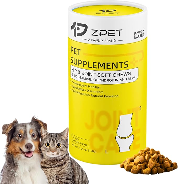 ZPET Hip & Joint Soft Chews for Dogs & Cats – Glucosamine, Chondroitin & MSM – Mobility & Flexibility Support – Cold-Pressed Pet Supplement, 150g
