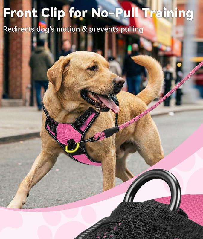 Joytale No Pull Dog Harness for Extra Large Dogs, Front Clip, Hot Pink | Grab Handle for Instant Control, Padded & Adjustable Vest, Sturdy Metal D-Rings, for Safe Training & Daily Walking