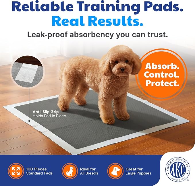 American Kennel Club Carbon-Activated Puppy Training Pads – 100 Count, 22 x 22