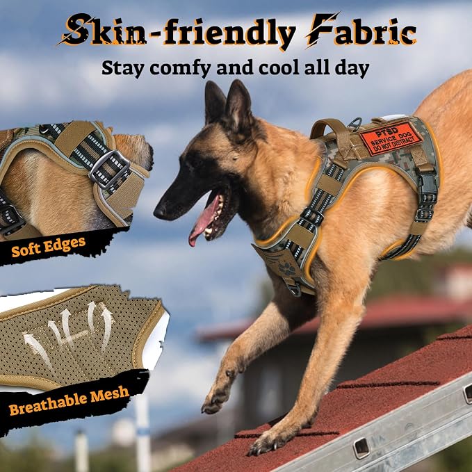rabbitgoo Tactical Dog Harness for Large Dogs, No Pull Service Pet Vest | Military Molle System & Easy Control Handle, Adjustable and Reflective for Walking and Training, Desert Camo, X-Large