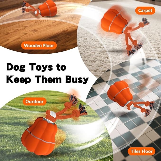 Interactive Dog Toys, Automatic Moving Rolling Dog Toys to Keep Them Busy, Motion-Activated Bouncing Vibrating Dog Ball for Small/Medium/Large Dogs (Pumpkin)