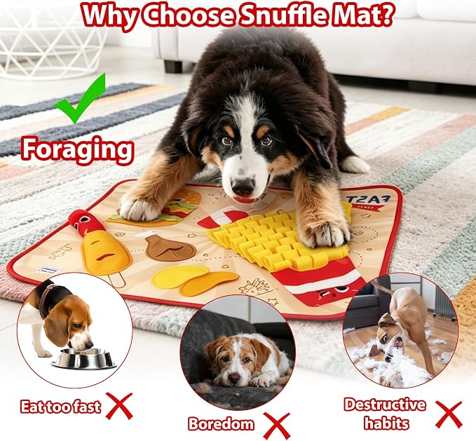 Gigwi Snuffle Mat for Dogs, Non-Slip Dog Puzzles for Smart Dogs and Cats | Slow Feeder Nose Work Training Mat 23.6" X 18.1", Built In Squeaker, Pet Enrichment for All Breeds Of Puppy, Cats & Rabbits