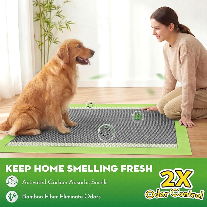 CROCI Dog Pads Extra Large, 28"x34" Pee Pads for Dogs, 2X Odor-Control with Charcoal & Bamboo Material, 4-Corner Adhesive Tabs, Super Absorbent & Leak-Proof, Disposable (40 Counts)