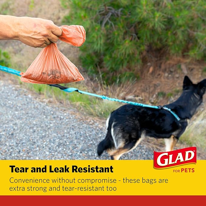 Glad for Pets Dog Waste Bags, Scented, Tear-Resistant and Leak Resistant, 16 Rolls, Heavy Duty Poop Bags for Easy Waste Cleanup, Tropical Breeze Scent, 240 Total Bags