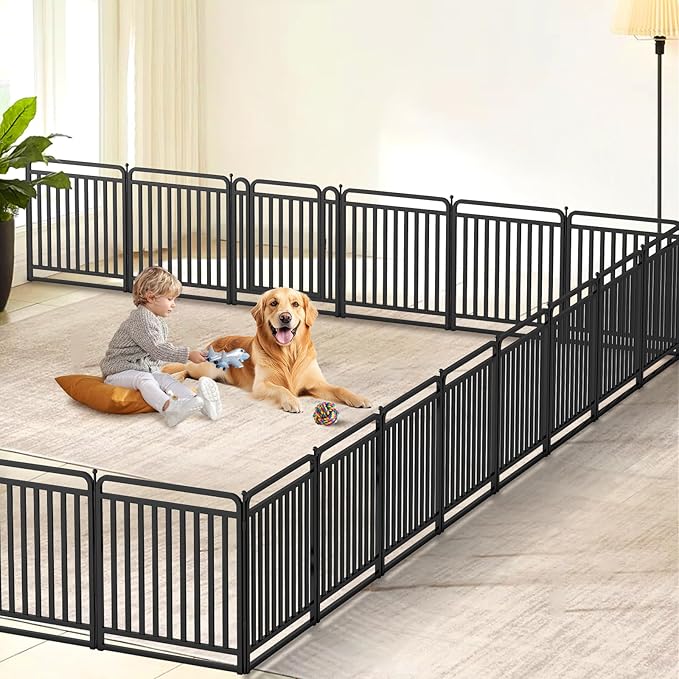New Thickened Version Dog Playpen, 32 Inch Dog Fences for The Yard, Portable Outdoor Dog Playpen for Large/Medium/Small Dogs, Foldable Metal Dog Dlaypen, with Doors (16 Panels, 32 Inch)
