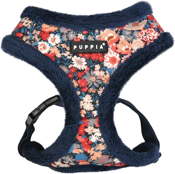 Puppia Gianni Dog Harness Over-The-Head Warm Winter Flower Pattern Adjustable Chest for Small and Medium Dog, Navy, Large