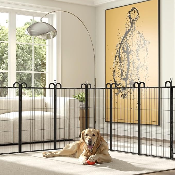 Anti-Rust Dog Playpen, 47in 32 Panels, Snowy Black