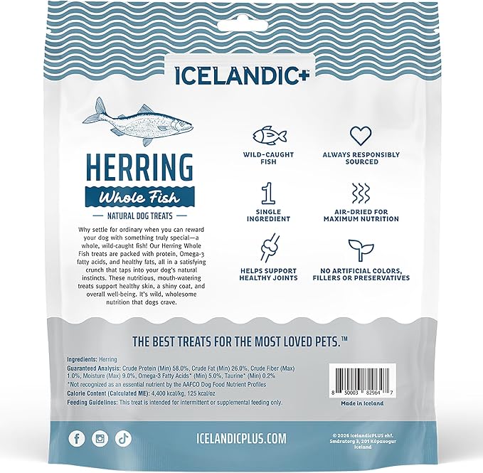 Icelandic+ Whole Fish Herring 9oz Bag, Wild-Caught Air-Dried Dog Treats