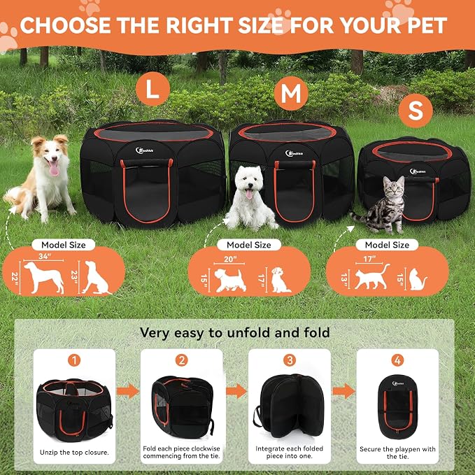 Siedihit Dog Playpen, Large Puppy Pet Playpen, Dog Crate Tent Cage Indoor/Outdoor, Portable Pop Up Dogs Kennel Playpen with Carrying Case for Dogs/Cats/Rabbitss, Black