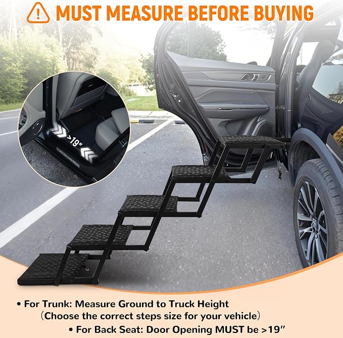 Dog Ramps for Large Dogs - Portable Dog Steps for Cars and SUV, Truck, Lightweight Non-Slip Dog Stairs Support Up to 200 Lbs