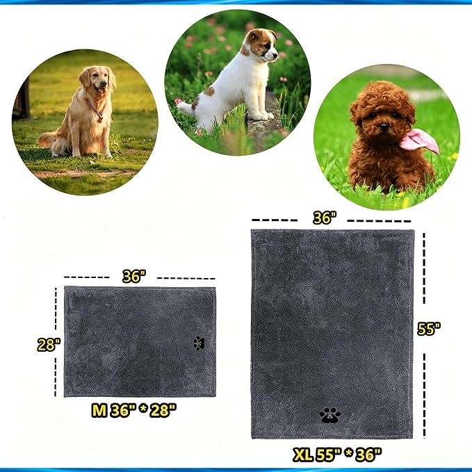 Dogvingpk Extra Large Dog Towel 2 Pack, Super Absorbent Soft Quick Drying Microfiber Pet Bath Towels for Large & Medium Dogs (XL-55" * 36", Black and Brown)