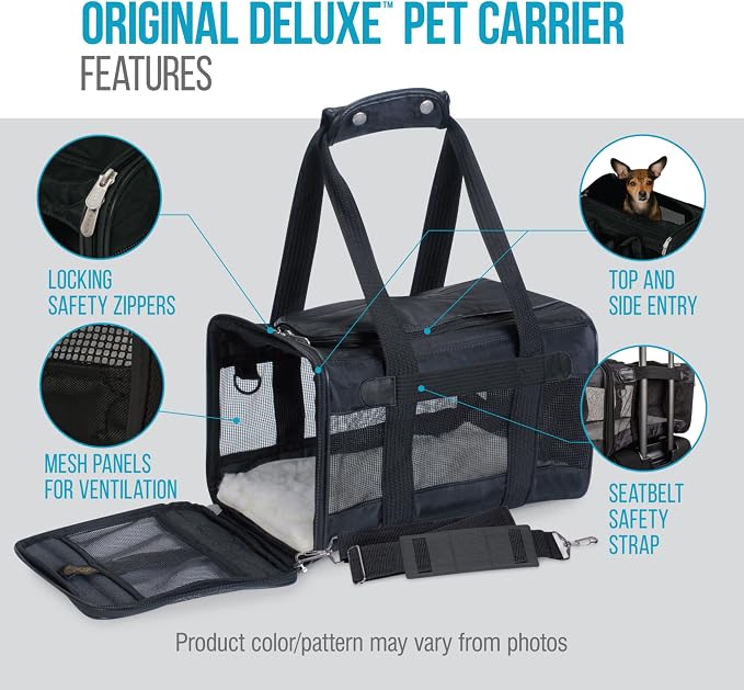 Sherpa Original Deluxe Travel Pet Carrier, Airline Approved, Black, Small