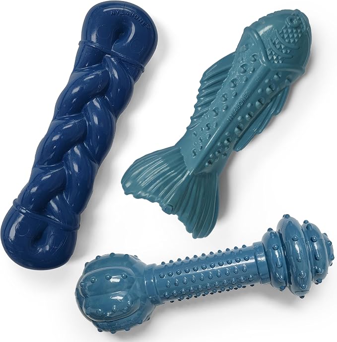 Nylabone Power Chew Love Our Oceans Bundle Dog Chew Toys, Medium, 3 Count | Bully stick, bacon, & salmon flavor, variety of shapes, durable chew toys, long lasting, for dogs up to 35 lbs
