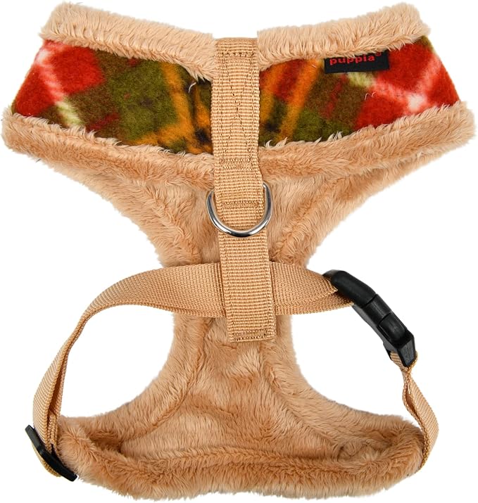 Puppia Norman Dog Harness Over-The-Head Warm Winter Checkered Pattern Adjustable Chest for Small and Medium Dog, Beige, Small