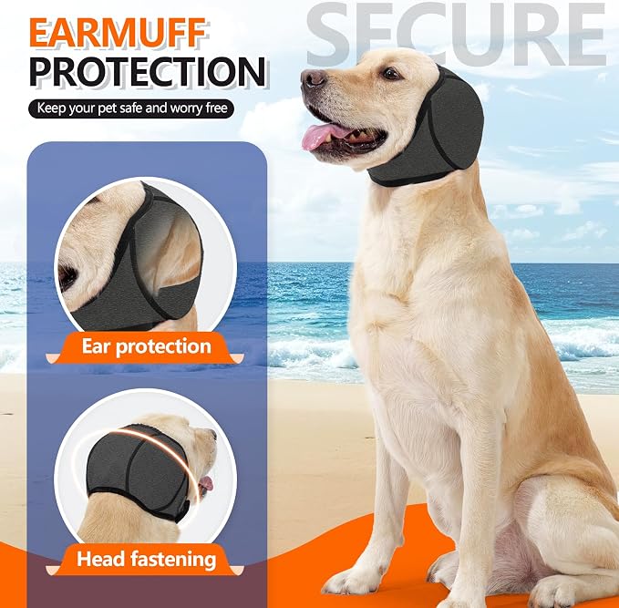 Waterproof Dog Bath Ear Covers & Calming Dog Snood – Aimosheng Reusable, Adjustable Anxiety Relief for Swimming, Grooming, Thunder & Fireworks Gray L