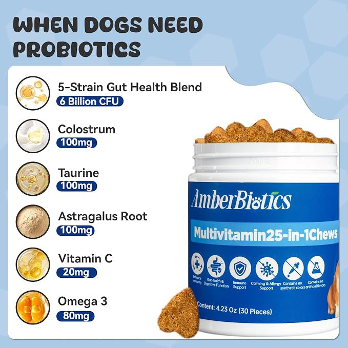 25-in-1 Dog Multivitamin Supplement, Rich in Various Vitamins, Helps Maintain Healthy Leg Joints, Skin, and Coat, Promoting Overall Health. Chicken Flavored chewable Tablets, 30 Tablets