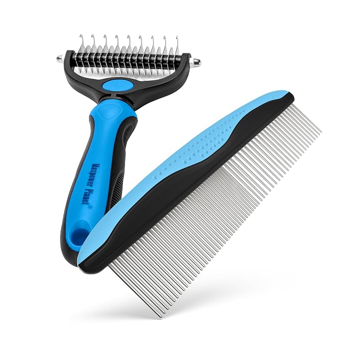 Maxpower Planet Pet Grooming Rake and Dematting Comb, Blue