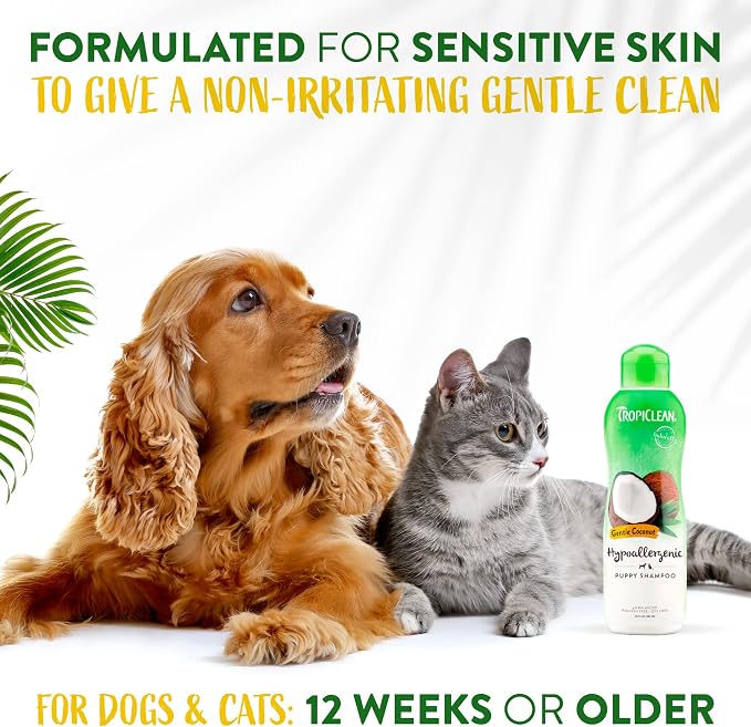 TropiClean Gentle Puppy Shampoo, Sensitive Skin, Coconut Scent, 20oz | For Allergies & Sensitive Skin | Gentle Coconut Scent | Safe for Cats & Kittens | Made in USA
