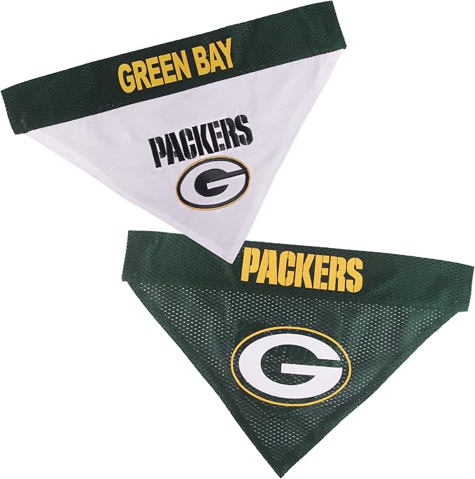 Pets First NFL Green Bay Packers Reversible Bandana Size XX-Large for Dogs & Cats. 2 Sided Sports Bandana, Premium Embroidery Team Logo, Many NFL Teams Available