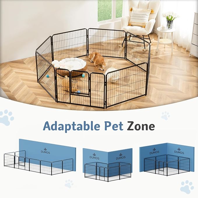 DUMOS Dog Playpen Indoor/Outdoor, Metal, 24in, 16 Panels, Foldable with Door