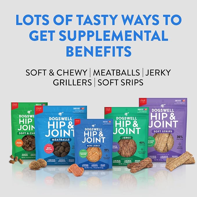 DOGSWELL Hip & Joint Jerky Dog Treats, Chicken Breast, 12 oz. Pouch