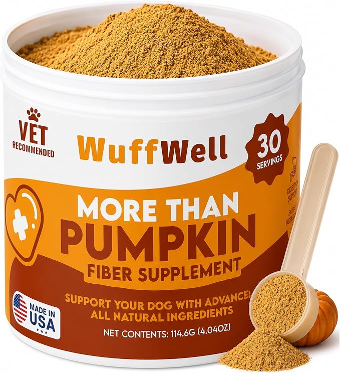 WuffWell Pumpkin Powder for Dogs - Fiber Supplement with Probiotics, USA