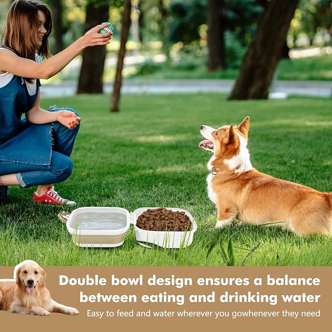 Collapsible Dog Bowls, Travel Double Bowl, Large/100oz