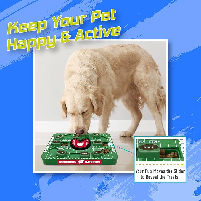 Pets First NCAA Wisconsin Large Puzzle Toy - Interactive Dog Treat & Slow Feeding Toy