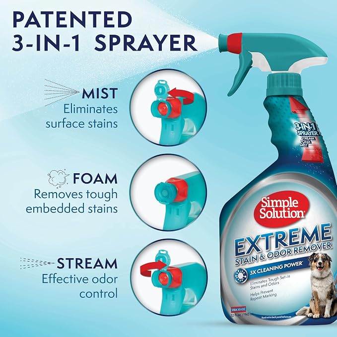 Simple Solution Extreme Pet Stain and Odor Eliminator, Enzyme Dog Urine Odor Neutralizer, Pet Carpet Stain Remover, Strong Pet Spray for Pee Cleaner Spot Treatment, Rug Deodorizer, 1 Gallon + 32 oz
