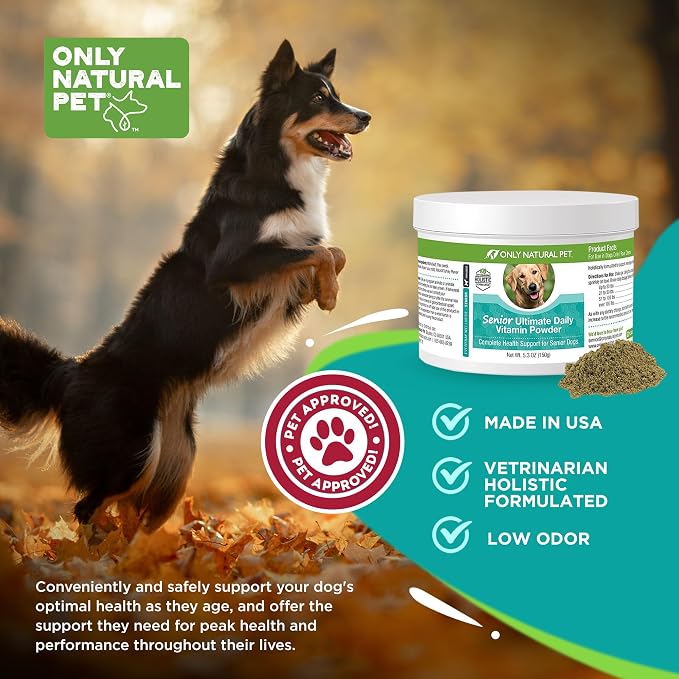 Only Natural Pet Senior Ultimate Daily Canine Vitamin Supplement for Dogs Complete Holistic Health Support - Made in USA, 5.3 oz Turkey Flavored Powder