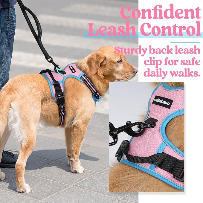 rabbitgoo Dog Harness, No Pull for Large Dogs with 2 Leash Clips, Pet Vest | No Choke with Handle, Adjustable Soft Padded, Reflective, Easy Control for Walking, Pink & Blue, X-Large