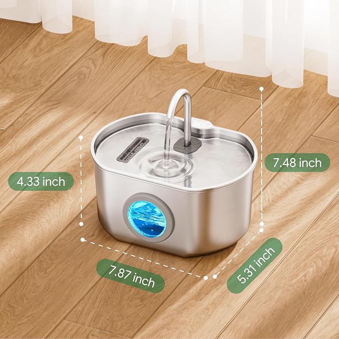 Cat Water Fountain Stainless Steel: 73oz/2.2L Cat Fountain for Drinking- Pet Water Fountain Inside - Automatic Dog Watering Dispenser Bowl - Pet Feeding & Watering Supplies