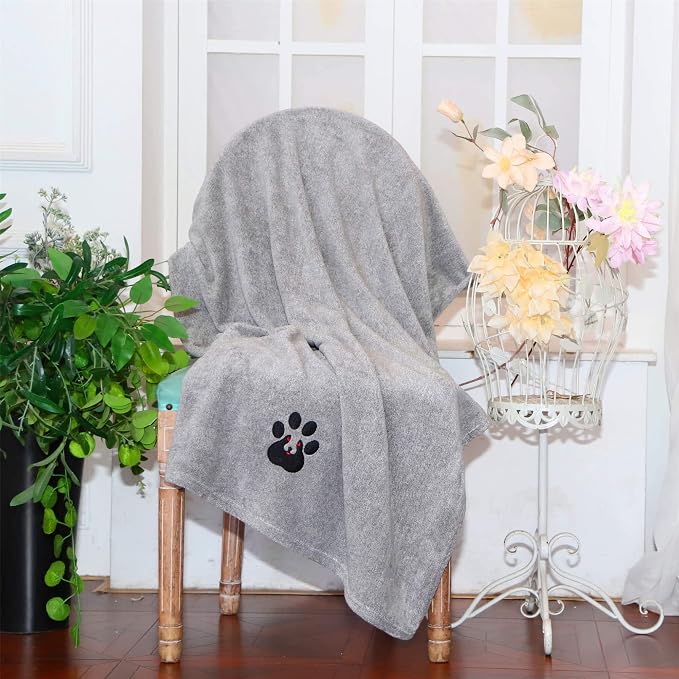 Dogvingpk Extra Large Dog Towel 2 Pack, Super Absorbent Soft Quick Drying Microfiber Pet Bath Towels for Large & Medium Dogs (XL-55" * 36", Grey and Brown)