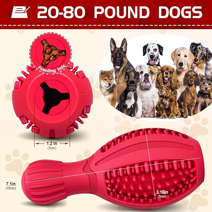Treat Dispensing Puzzle Dog Toy - Interactive Chew Toys for Aggressive Chewers, Durable Rubber with Squeaker & Mental Stimulation for Large Medium Small Dogs Breeds