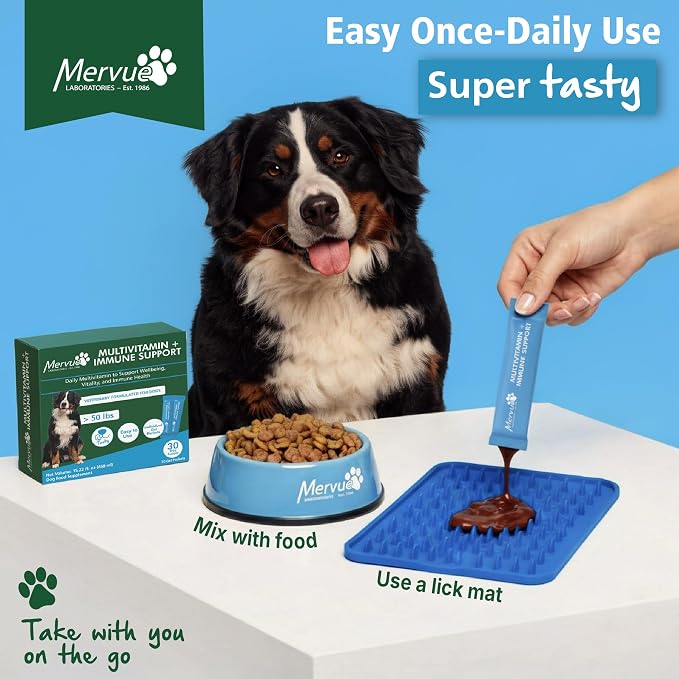 Mervue Multivitamin + Immune Support for Dogs (30 Day Supply) | Pre-Measured Large Dog Vitamins in Gel Packets – Multivitamin for Dogs w/Beta-Glucans & Vitamin C for Energy & Healthy Coat