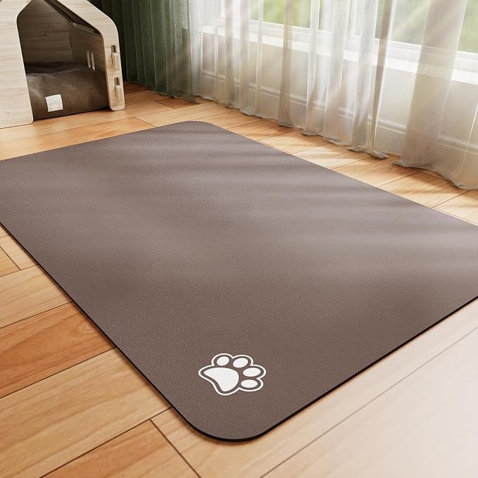 HotLive Dog Food Mat - Absorbent Cat Mat for Food and Water, No Stains Pet Feeding Bowl Mat, Easy to Clean Pet Placemats, Quick Dry Dog Water Dispenser Mat for Messy Drinkers | Paw Brown 16"x 24"