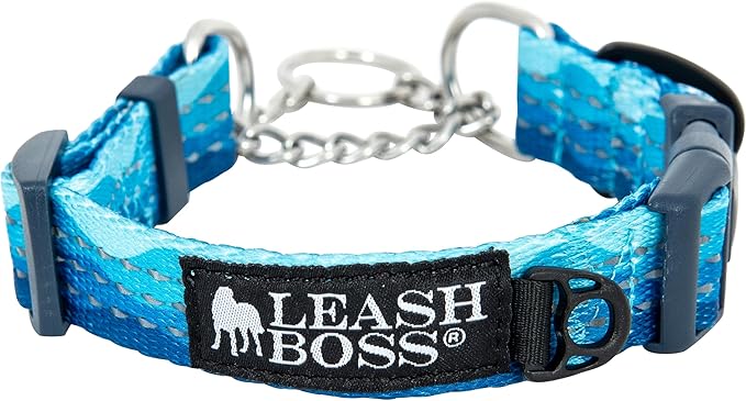 Leash Boss Martingale Collar for Dogs - Steel Chain | Reflective Nylon Dog Collar for Large Dogs, Medium and Small Dogs | No Pull Pet Training Collar Small