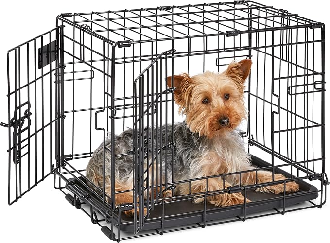 MidWest Homes for Pets 18-Inch iCrate for Tiny Breeds, Up to 10 lbs, Double Door Folding Dog Crate with Divider Panel, Leak-Proof Tray & Secure Latches, Portable, Durable & Easy to Assemble