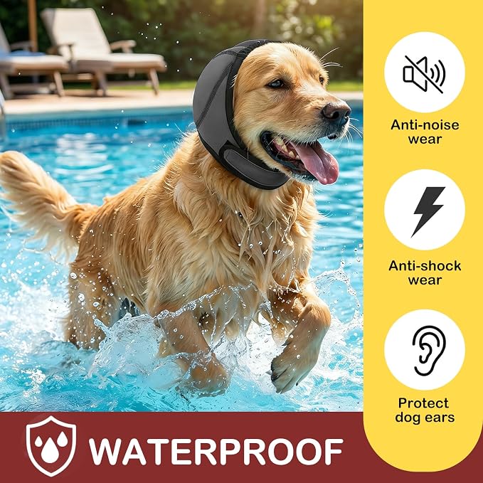 Dog Ear Muffs &No Flap Ear Wraps for Dogs for Swimming, Bath & Noise Anxiety Relief – Waterproof Ear Covers for Aural Hematoma Prevention, Quick-Dry Calming Hoodie for Grooming, Fireworks, Vet Visits