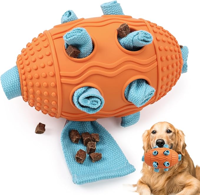 Interactive Dog Toy, Food Dispensing Puzzle Toy for Boredom Relief (Orange) | Designed with a Textured Rubber Surface and Multiple Openings for Treats or Kibble, Training Activities and Chew