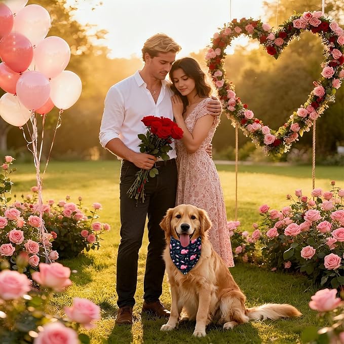 Valentine’s Day Dog Bandana for Large to X-Large Dogs, Large, Black
