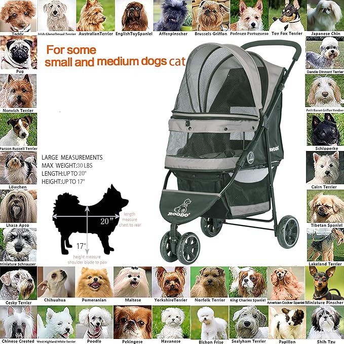 ROODO Escort 3-Wheel Pet Stroller - Grey, All-Terrain Jogger