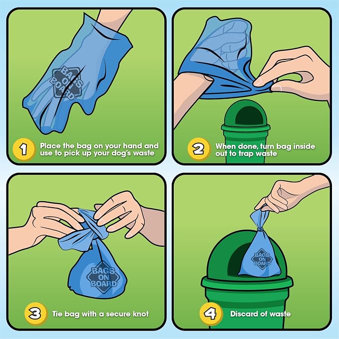 Bags On Board Dog Poop Bag | Strong, Leak Proof Dog Waste Bag | 9 x14 Inches, 315 Blue Bags (Pack of 6)