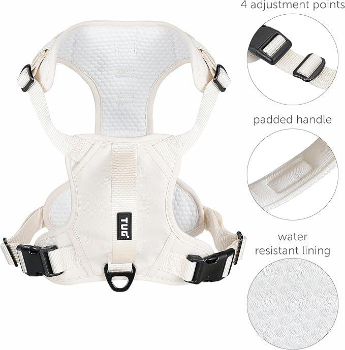 TUG No-Pull Dog Harness, 2 Leash Clips + Padded Handle (XL, Cream) | Water-Resistant Padded Interior | No-Pull Front Clip | Padded Back Handle | Adjustable Straps